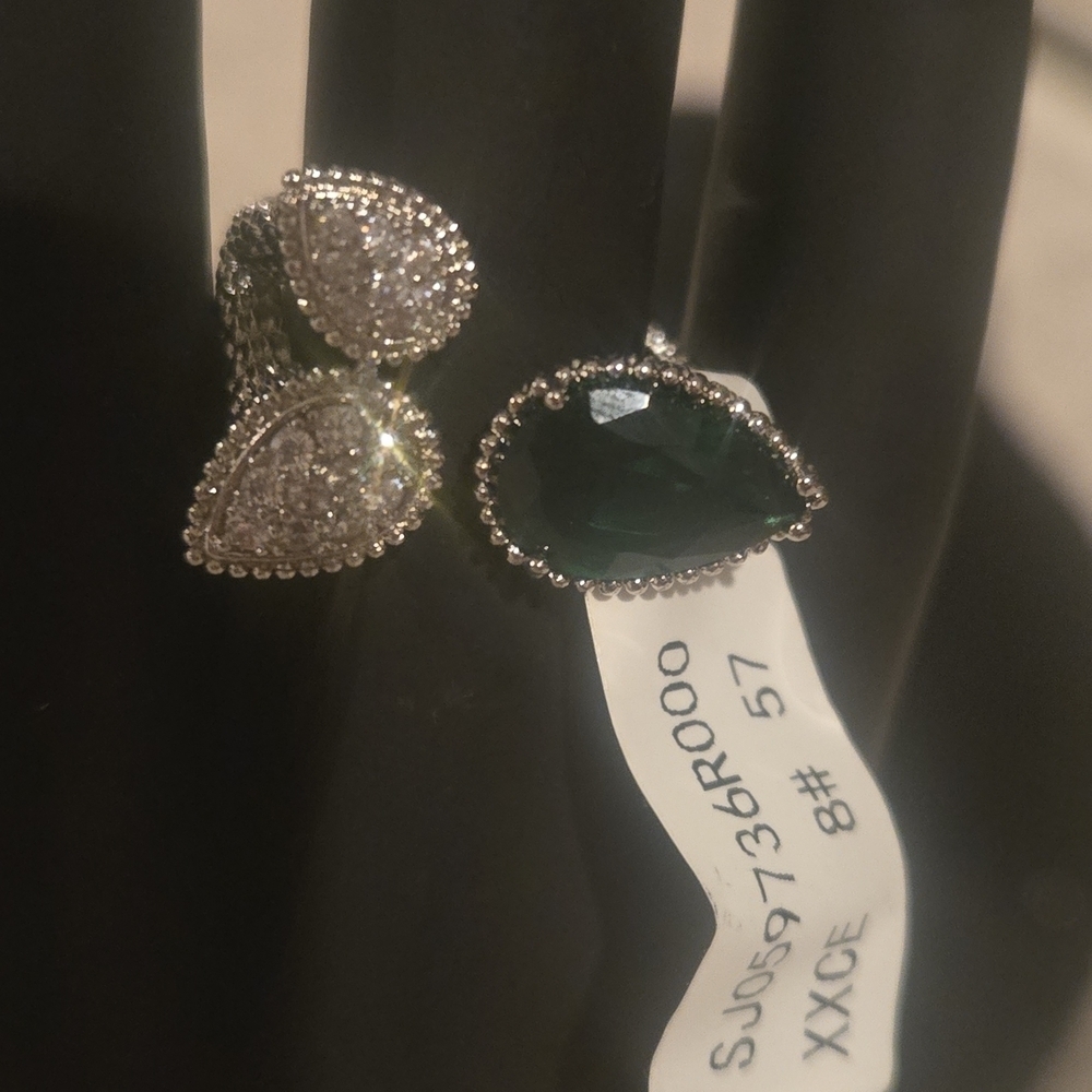 Silver and Green Teardrop Ring